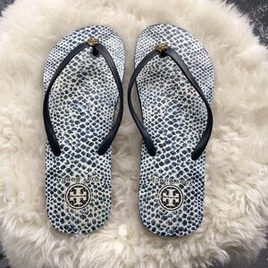Tory Burch Faux Snakeskin Patterned Flip Flops